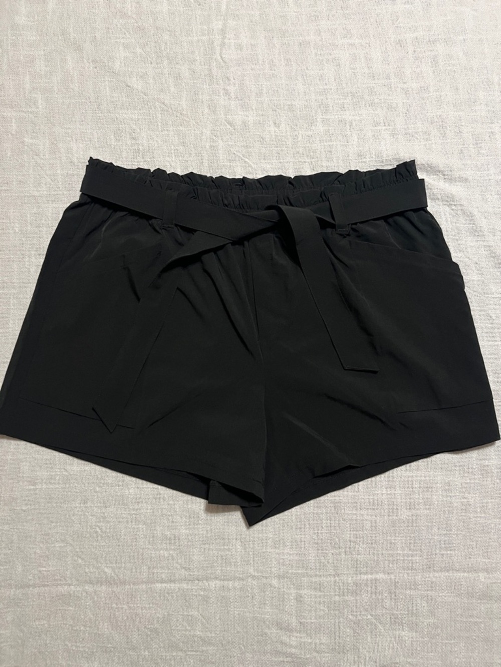 90 Degree By Reflex Black High-Waist Paperbag Tie Shorts